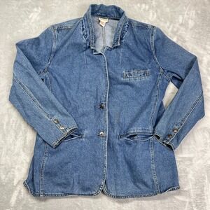 Crossroads Workwear Jacket Womens L Blue Denim Long Sleeve Collared Button Front